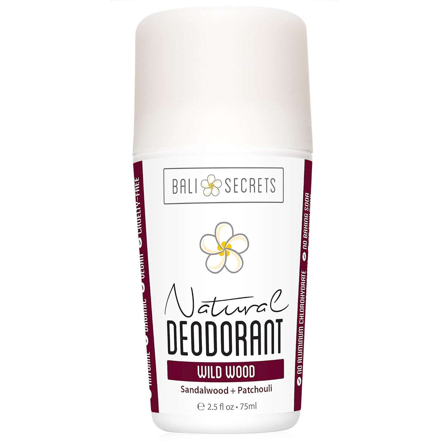 Bali Secrets Natural Deodorant - Organic & Vegan - For Women & Men - All Day Fresh - Reliable Protection - 2.5 fl.oz/75ml [Scent: Wild Wood]