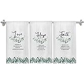 GOOZHO Faith Hope Love Christian Kitchen Towels, Sage Green Eucalyptus Religious Hand Towels for Bathroom Decor, Bible Verse Decor Dish Tea Towels for Kitchen Decor, 16x24 Inch Set of 3
