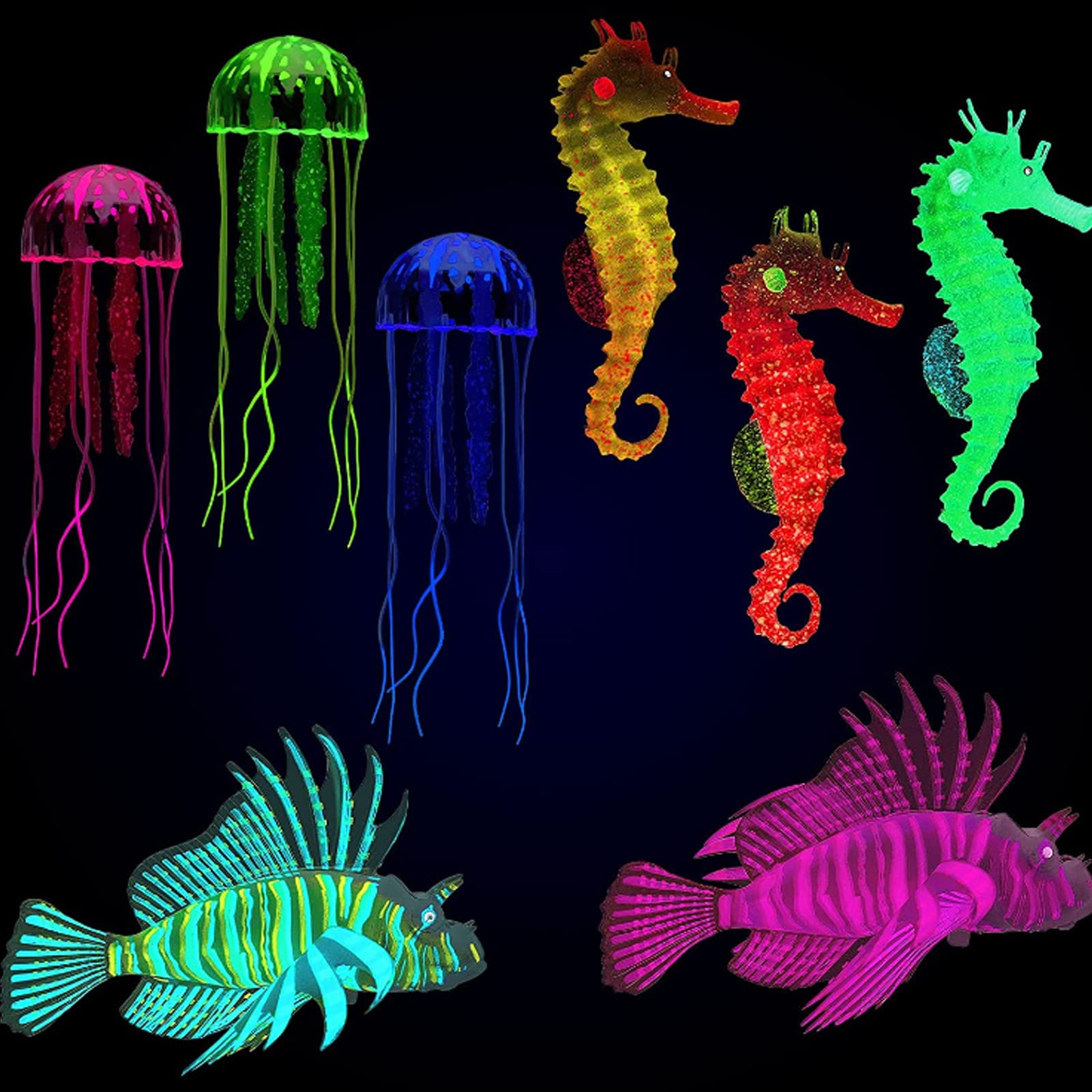 TOTITOM 8pcs Luminous Aquarium Decoration, Silicone Nylon Artificial Floating Jellyfish Seahorse for Fish Tank Aquarium, Simulation Aquarium Decoration