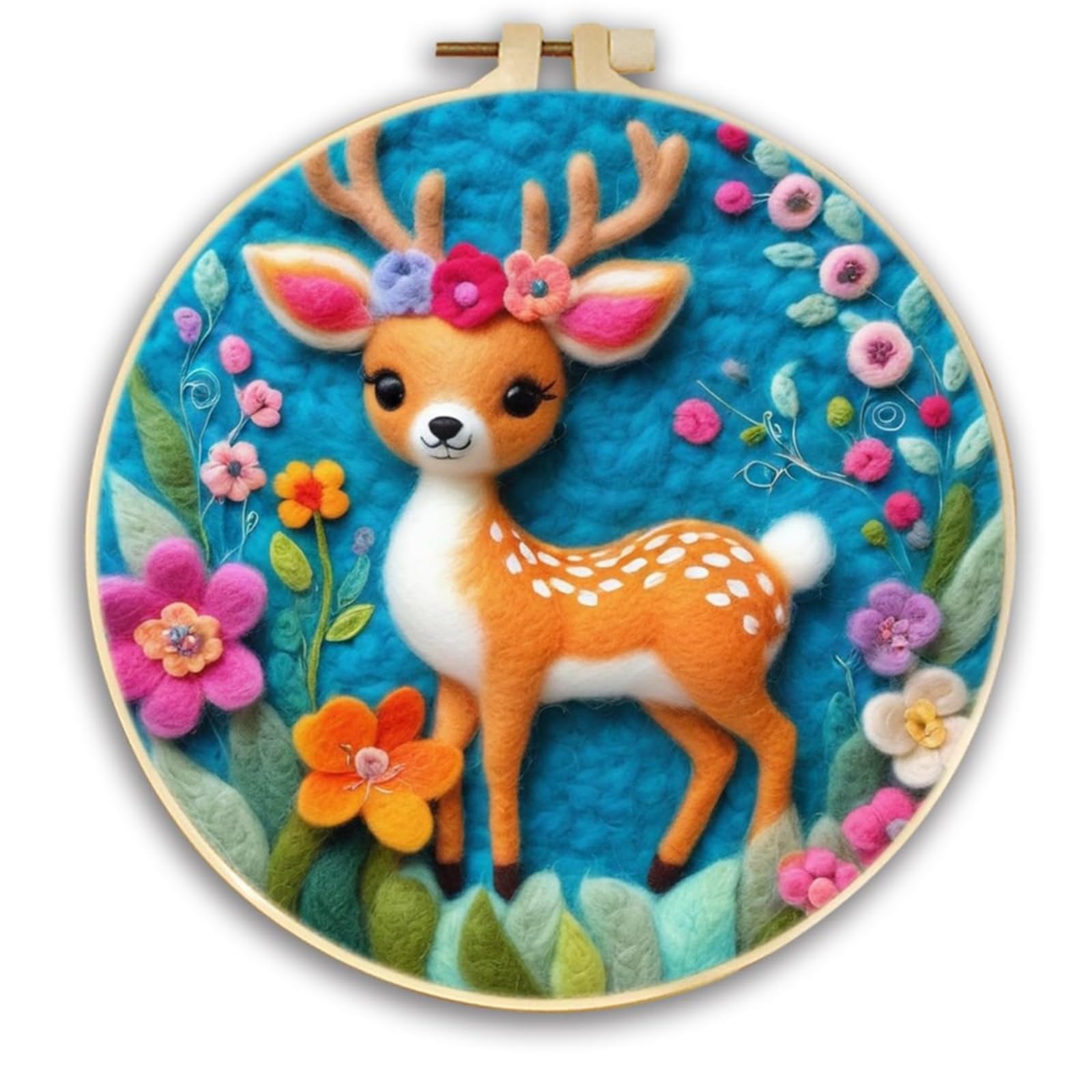 CaptainCrafts Needle Felting Kit, Wool Felt Supplies, Embroidery Hoops, Wool Painting Tools Needle Felting Starter Kit for DIY Decoration (Garden Cute Deer)