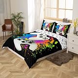 Loussiesd Teens Gamepad Bedding Set Duvet Cover 3Pcs Watercolor Tie Dye view 2