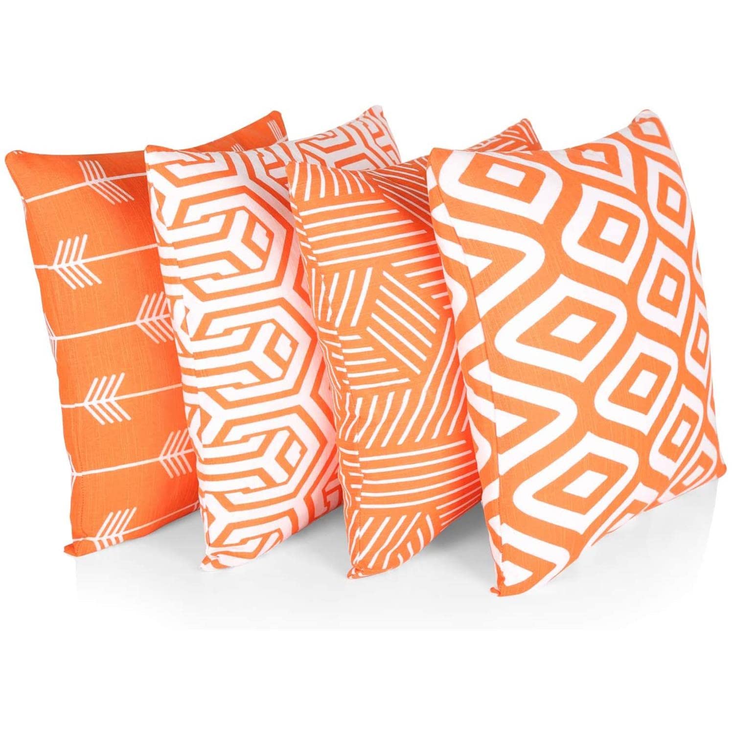Penguin Home Set of 4 100% Slub Cotton Fabric Cushion Covers 45cm x 45cm Double Sided Square Pillow Covers with Invisible Zipper Pillow Cases for Living Room, Bedroom, Sofa (Orange/White Mix) — image 1
