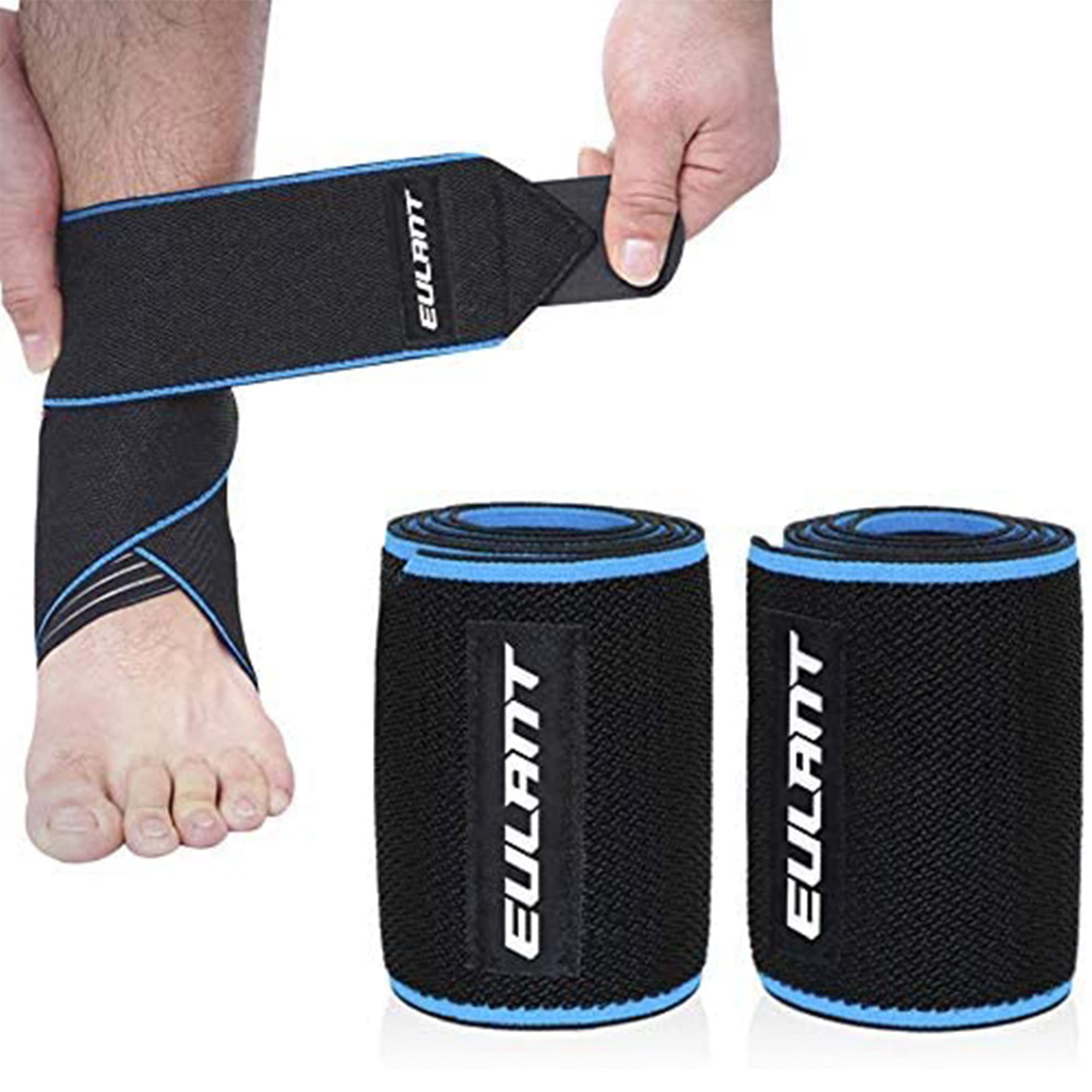 EULANT Ankle Support Strap, Ankle Bandage Support, Adjustable Ankle Guard, Ankle Wrap Foot Bandage with Antislip Silicone Stripes,for All Outdoor Sports,Black/Blue