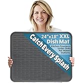 24" x 18" XXL Silicone Dish Drying Mat - Large Dish Drainer Mat and Trivet by LISH (Slate Grey)