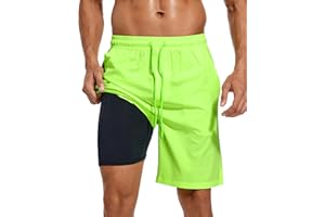 difficort Mens Swim Trunks Quick Dry Bathing Suit 9 inch Inseam Board Shorts with Compression Liner and Zipper Pocket