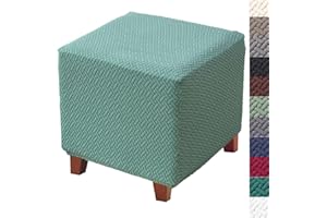 Bifaunvogel Ottoman Cover Square Jacquard Stretch Square Ottoman Slipcovers Thick Folding Storage Covers Square Footstool Protector with Elastic Bottom for Living Room S Cyan