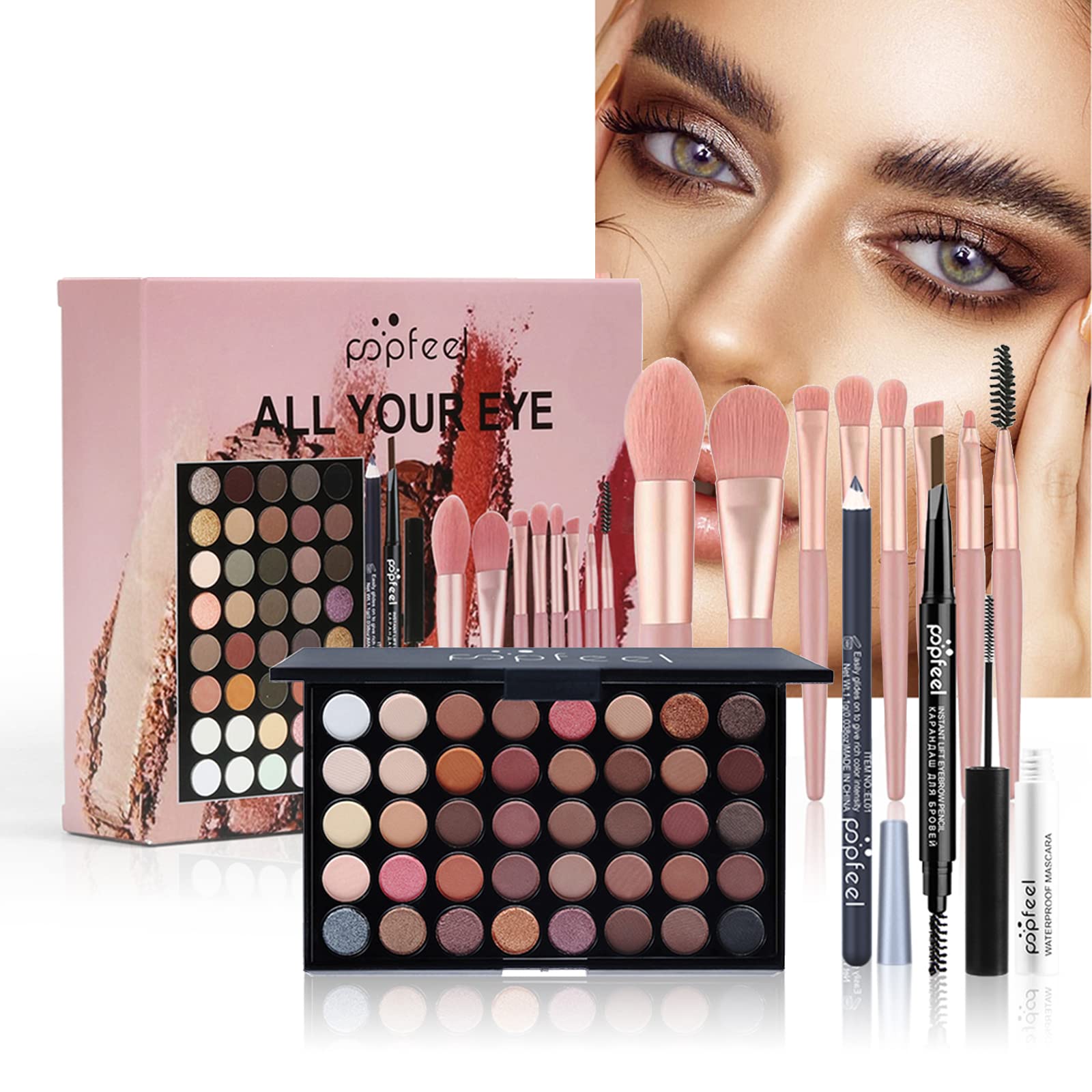 Joyeee 40 Colours Eyeshadow Palette Makeup Gift Set, Combination with Mascara Eyebrow Pencil Eyeliner Cosmetic Brushes, Essential Starter Bundle for Women Girls, Portable Eye Makeup Beauty Travel Set