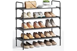 Kitsure 4-Tier Shoe Rack - Metal Shoe Organizer and Shoe Shelf with Handle, Easy-Assembly, Sturdy Shoe Rack for Closet, Entryway, Bedroom (Black, 26.6'' x 11.4'' x 29.5'')