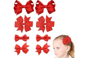 CLIPBAND Baby Girls Hair Accessories Set, 8 PCS Fully Lined Baby Bows 2inch 3inch Hair Bows Alligator Clips for Baby Girls Infants Toddlers in Pairs (Red)