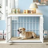 26 Inch Heavy Duty Dog Crate Furniture for Small Dogs, Decorative Pet House End Table, Wooden Cage Kennel Furniture Indoor, White and Natural