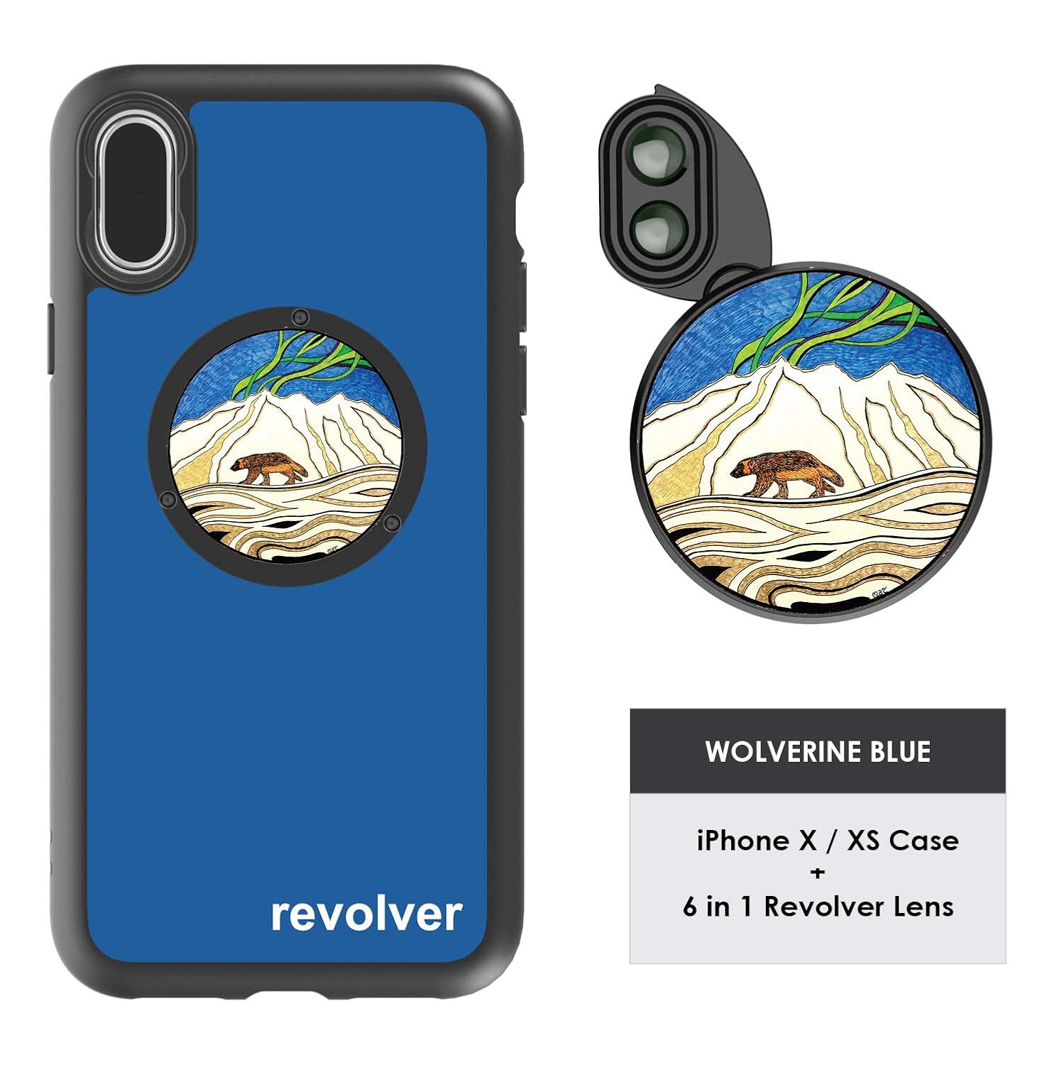 Ztylus Designer Revolver M Series Camera Kit: 6 in 1 Lens with Case for iPhone X - 2X Telephoto Lens, Macro, Super Macro Lens, Wide Angle Lens (Wolverine Blue)