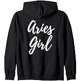 Aries Girl Zodiac Astrological Sign Retro Vintage Zip Hoodie