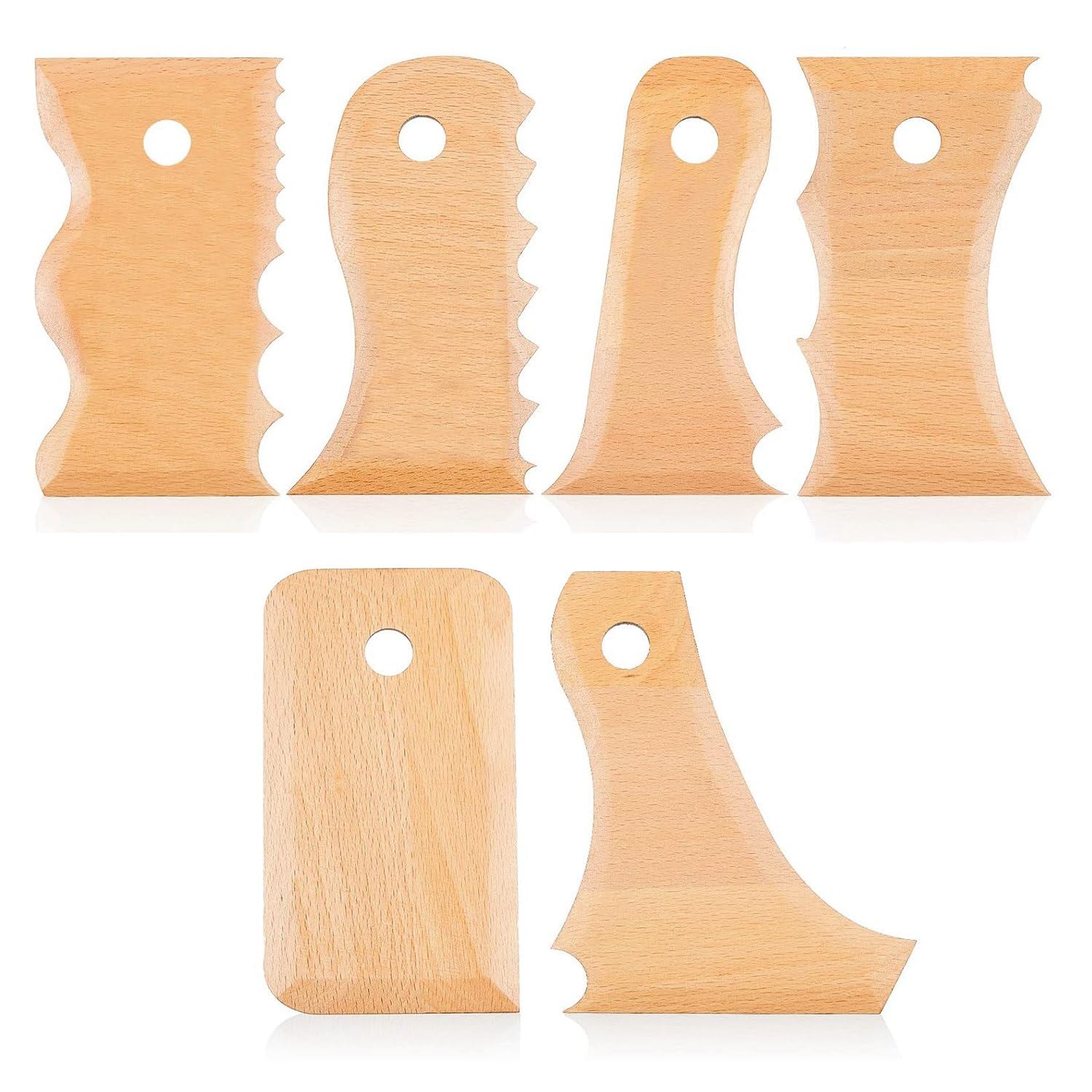 Qezodsx 7 PCS Pottery Trimming Tools Pottery Clay Foot Shaper Tools Wooden Texture Profile Rib Bundle Foot Shaper