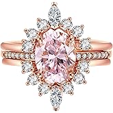 LAZLUVU Fashion Stackable Rings Engagement Rings 3Pcs Opal Rings Set for Women Pink Wedding Set