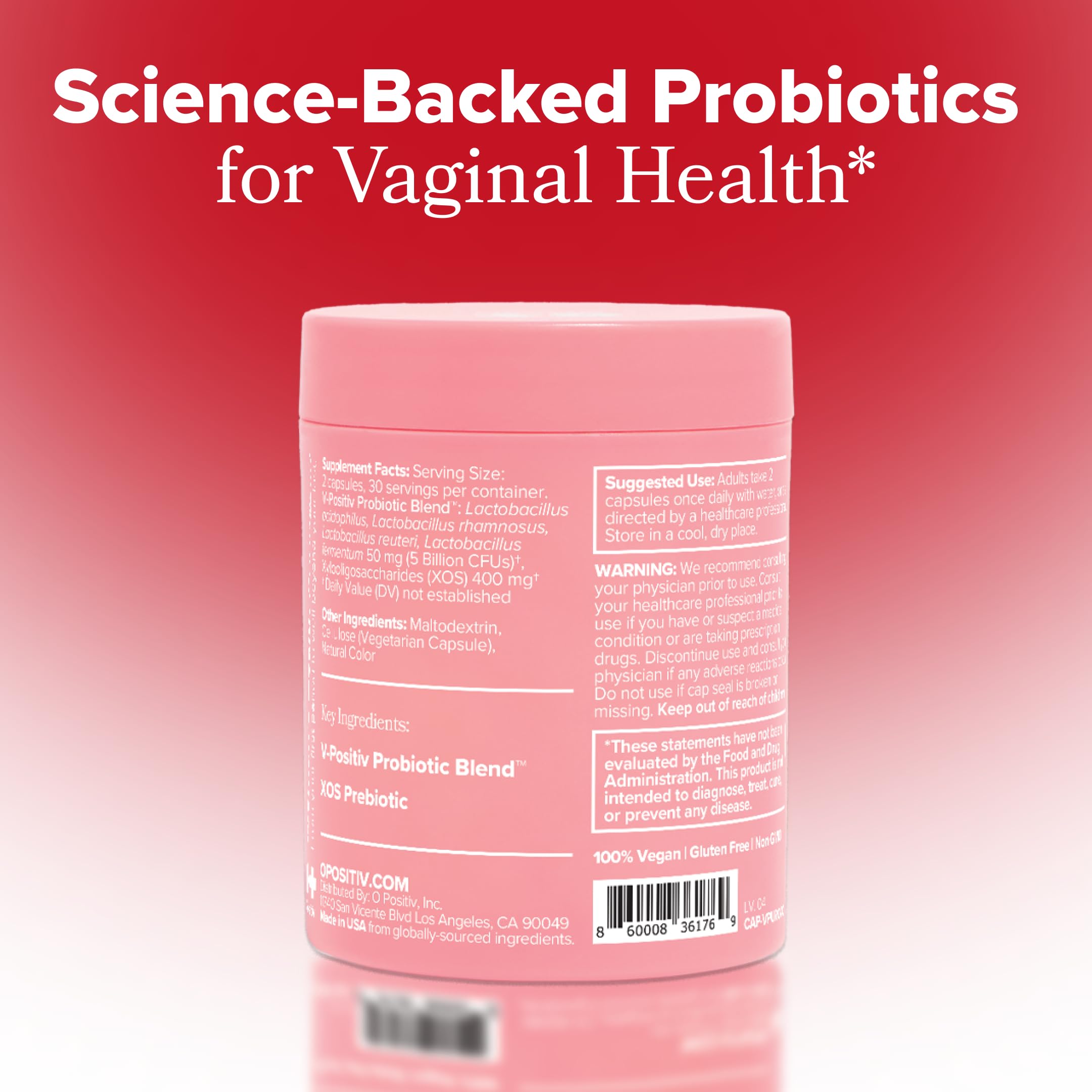 O Positiv URO Vaginal Probiotics for Women pH Balance with Prebiotics & Lactobacillus – Vaginal Health Supplement – Promote Healthy Vaginal Odor & Flora, 60 Count (Pack of 1), 1 Month Supply