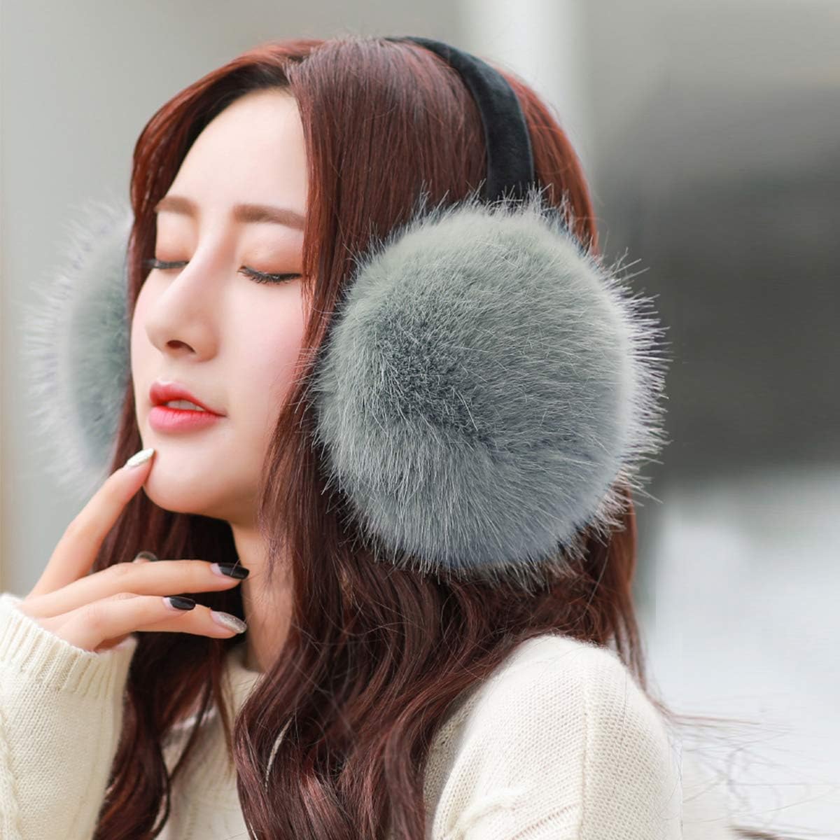 MADHOLLY 2 Pack Faux Fur Earmuffs- Big Winter Outdoor Soft Warm Thick Faux Fur Ear Warmers for Womens Men, Black&Grey at  Women’s Clothing store