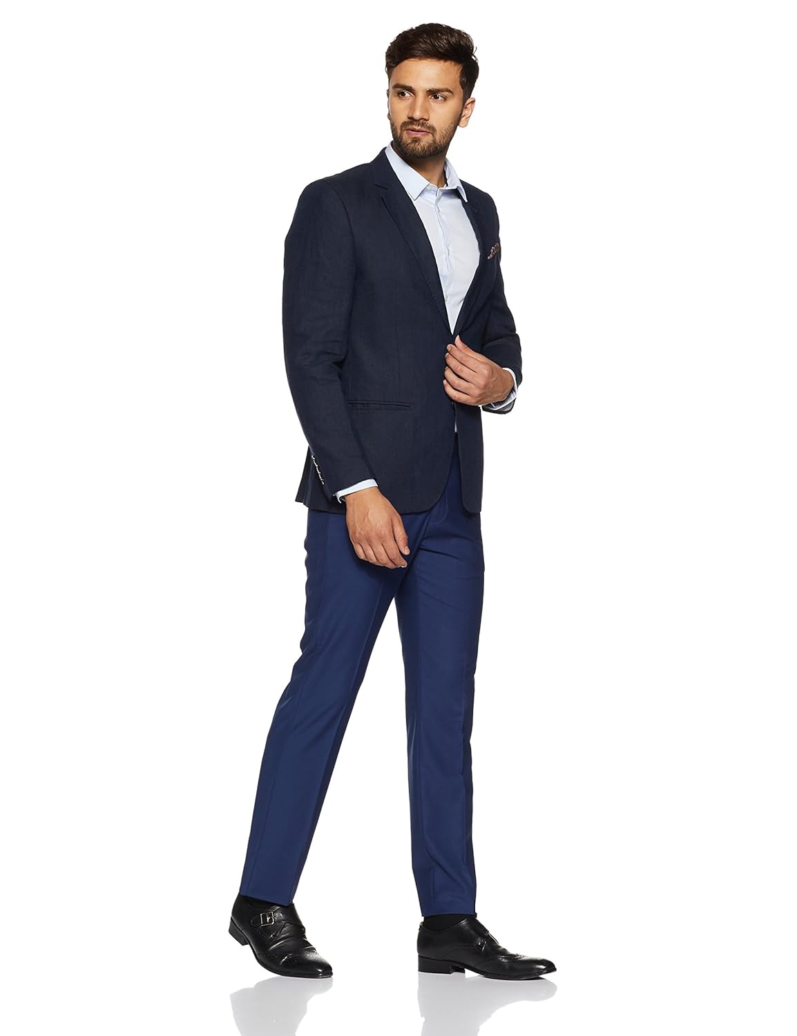 peter england men's slim fit synthetic formal trousers