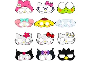 Ezlopecon Kitty Felt Masks for Kids - 12 Packs Hot Cartoon Themed Birthday Party Supplies Costumes Mask Dress Up Photo Booth Prop Masquerade Cosplay for Kids Birthday Party Favors Gifts