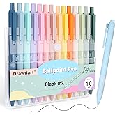 Drawdart 14-Pack Ballpoint Pens, Medium 1.0mm Black Ink Cute Pen with Super Soft Grip, Retractable - For Smooth Writing, Note