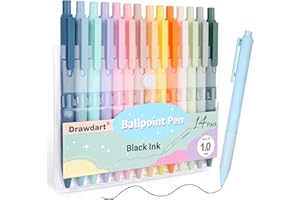 Drawdart 14-Pack Pastel Ballpoint Pens, Medium 1.0mm Black Ink, Retractable - For Smooth Writing and Journaling