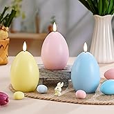 Baquler 3 Pcs Pastel Easter Egg Flameless Candles, Battery Operated LED Candle Light with Remote Real Wax Egg Shaped Candle Gift Set for Easter Spring Home Decor, No Batteries Included