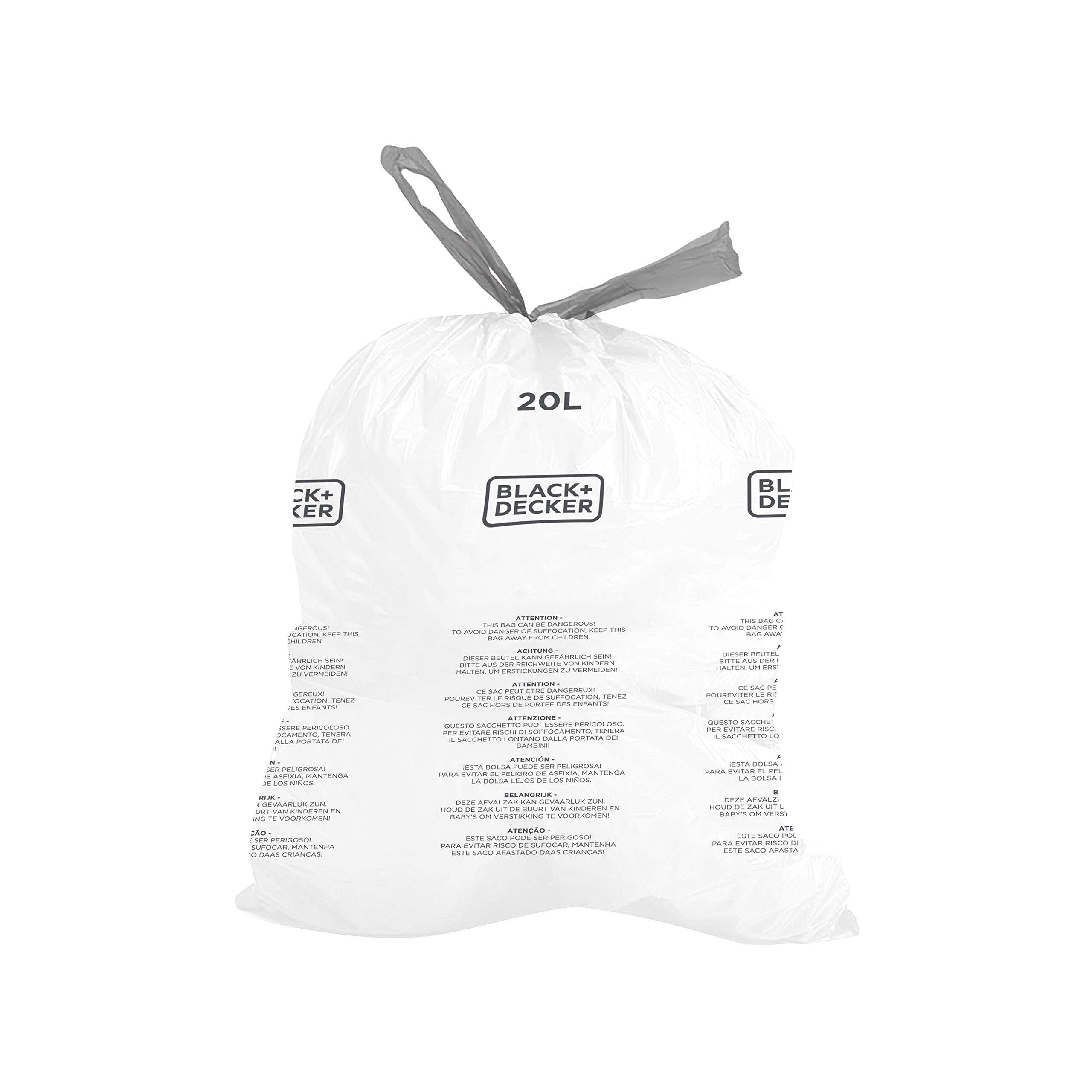 BLACK+DECKER BXBB00020E 20L Drawstring Bin Liners, 20 Pack