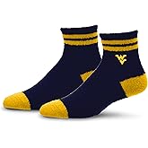 For Bare Feet NCAA WEST VIRGINIA MOUNTAINEERS Cozy Two Stripe Quarter Sock Team Color OSFM