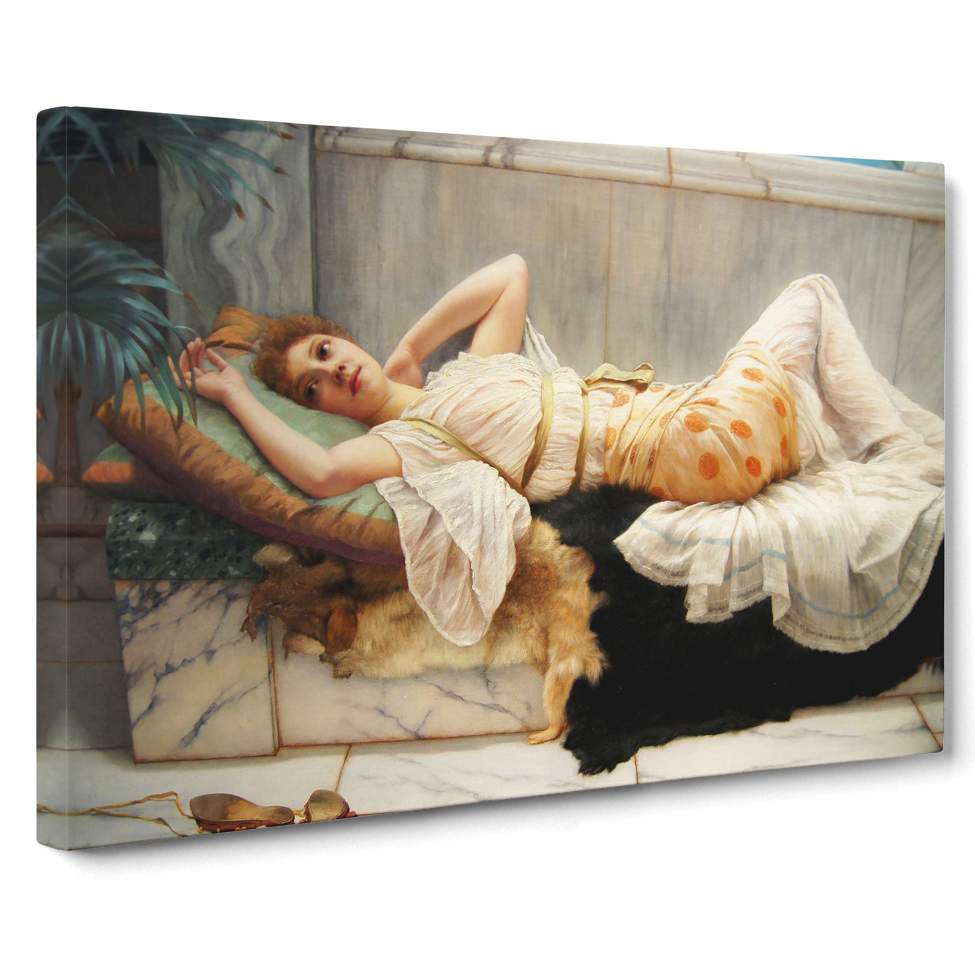 John William Godward Resting Girl No.2 Canvas Print | Gallery Wrapped 30mm Frame Wall Art | 20x14 inches | Ready to Hang | Classic People Picture | Living Room Bedroom Lounge Office