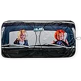 Surreal Entertainment Child's Play Chucky Horror Movie Sunshade for Windshield | Foldable Sun Visor Protector for Cars, Trucks, SUVs | Blocks UV Rays and Sun Glare | 64 x 32 Inches, Black, One Size