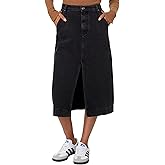 We The Free Womens Wild Roses Deep Pocket Denim Midi Skirt Black 29