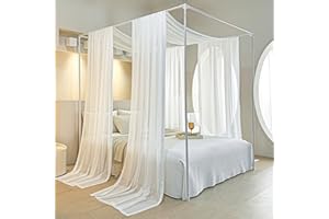 AIKASY White Bed Canopy Scarf for King - Luxury Sheer Canopy Bed Curtains with Light - Suitable for Four-Poster Bed, Metal Bed Frame, Wood Bed Frame -2pic