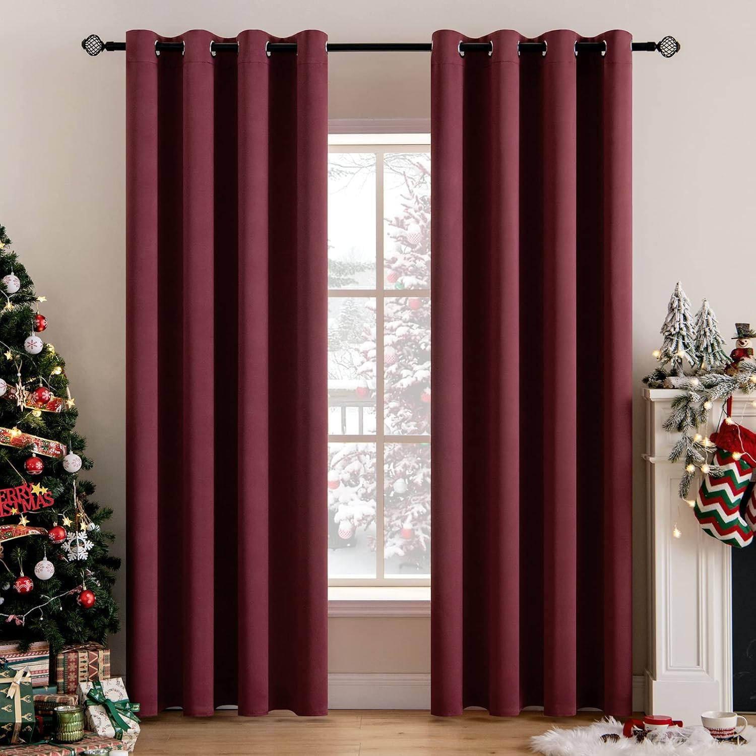 MIULEE Burgundy Red Blackout Curtains for Living Room 2 Panel Set, Premium Eyelet Curtains for Bedroom, Thermal Insulated Window Curtain Drapes, Black Out Curtain 88 Drop, Each Panel 55 x 88 Inches