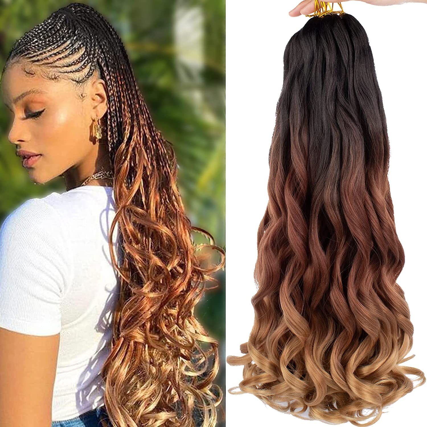XTREND 8 Packs French Curls Braiding Hair 22 Inch Pre Stretched Loose Wave Bouncy Braiding Hair Curly For Yaki Texture Precurled Curls Synthetic Hair Extensions For Women(22Inch,1B3027#) — image 1