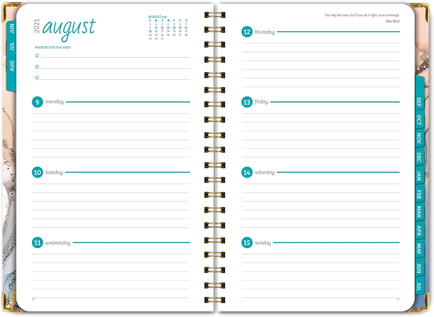 HARDCOVER Academic Year 2021-2022 Planner: (June 2021 Through July 2022) 5.5"x8" Daily Weekly Monthly Planner Yearly Agenda. Bookmark, Pocket Folder and Sticky Note Set (Colorful Marble) : Office Products