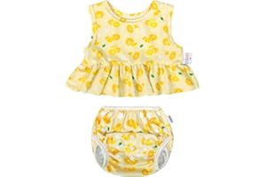ALVABABY Toddler Baby Girl Swimsuit,Infant Bathing Sleeveless Tankini Swimwear,Baby Reusable Swim Diaper with Matching Top