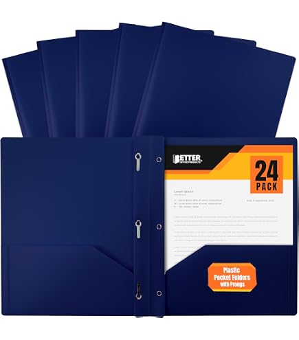 Better Office Products Blue Paper Folders With Prongs - 50 Pack, Letter Size With 3 Metal Fasteners