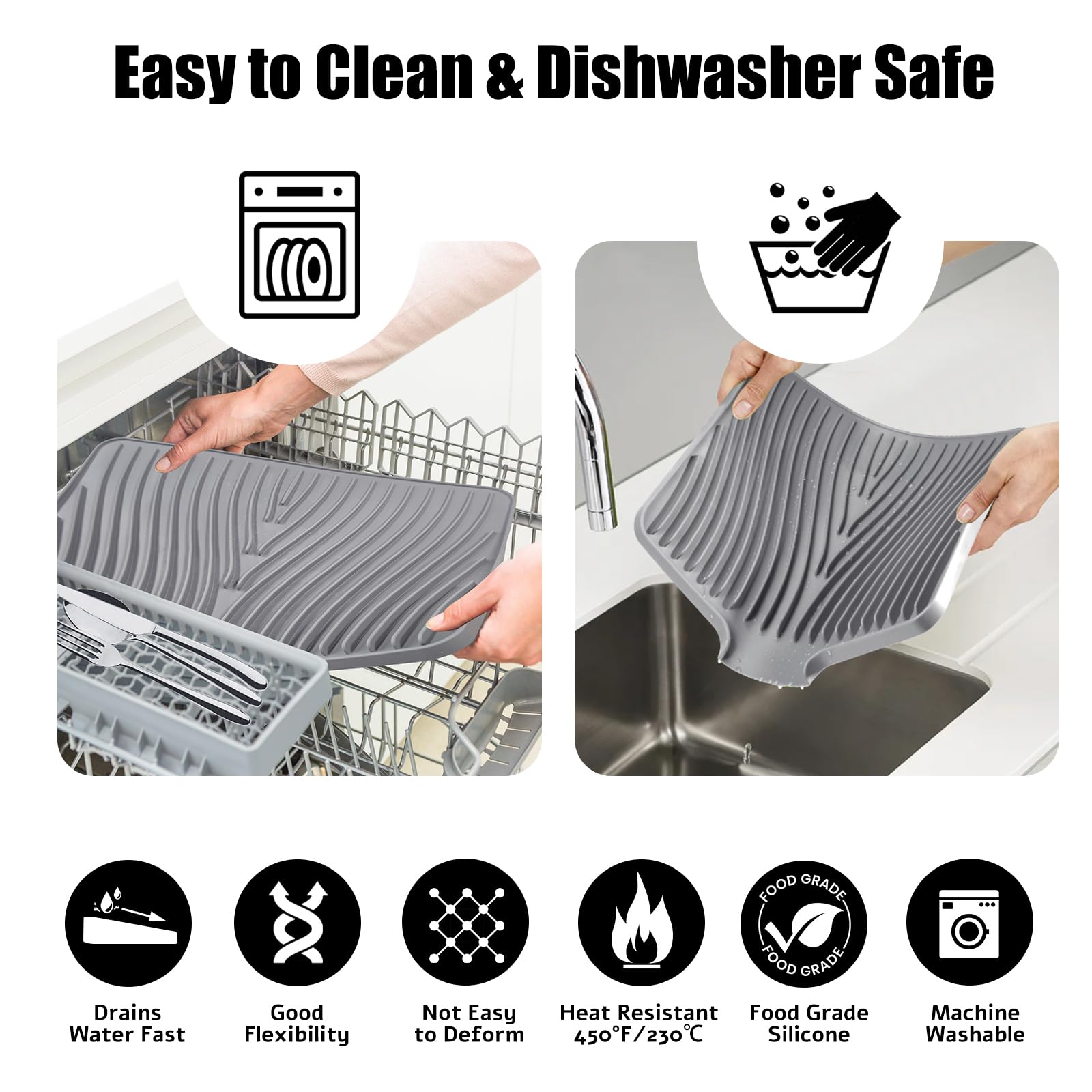 Silicone Dish Drying Mat, Stone Drying Mat for Kitchen Counter with Built-In Drain, Non-Slip Drain Pad with Built-in Drain, Heat Resistant Stone Drying Mat, 1Pcs 19.7