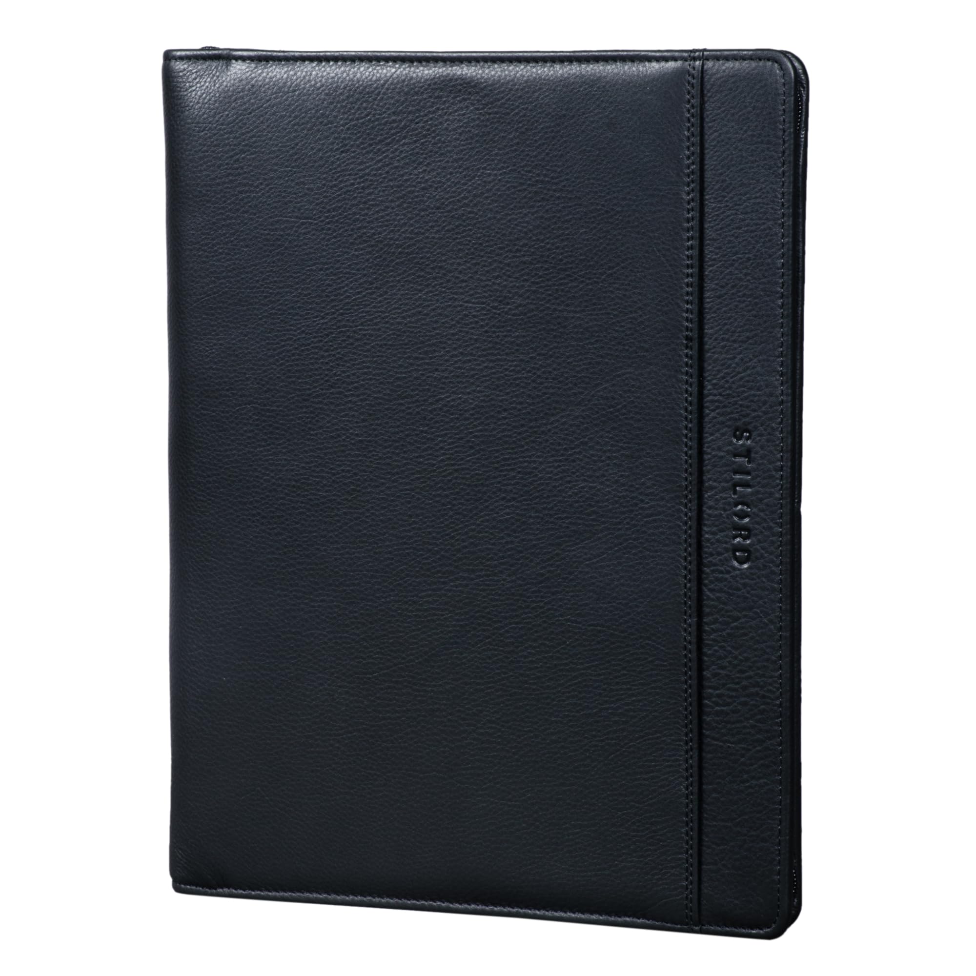 STILORD "Josh" Leather Conference Folder A4 Vintage Business Map with Zip and Ring Binder Portfolio Document Folder for 13,3 Inch MacBooks Colour:Black