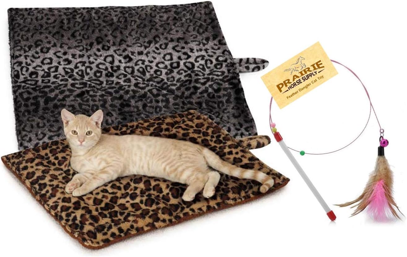 Prairie Horse Supply Quality Thermal Cat Mat and Free Cat Toy (Beige Leopard) (1 Mat) Cozy Self Heating Warming Kitty Kitten Puppy Small Dog Bed, Reversible Washable Pad, No Electricity : Pet Supplies