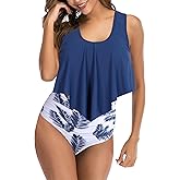 Women High Waisted Bikini Swimsuit Plus Size Flounce Top Vintage Tummy Control Bottom Two Piece Tankini Bathing Suits