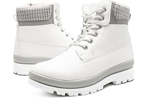 Waluzs Women’s Combat Boots White Winter Snow Boots For Women Fur Lined Ankle Booties Non Slip Platform Boots Waterproof Lace Up Hiking boots（Comfort,Warm）