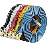 Cat8 Ethernet Cable 10ft 5Pack 5-Color, 2000MHz 40Gbps High Speed LAN Network Cord, RJ45 Flat Cat 8 Patch Cable for Modem/Gam