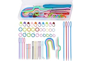 UZECPK 62PCS Yarn Needles Set, Knitting Accessories Kit with Crochet Hook(4mm), Big Eye Blunt Needles Kit with Bent Tapestry Needle Plastic Sewing Needles Weaving Needle Stitch Markers for Crochet Sewing