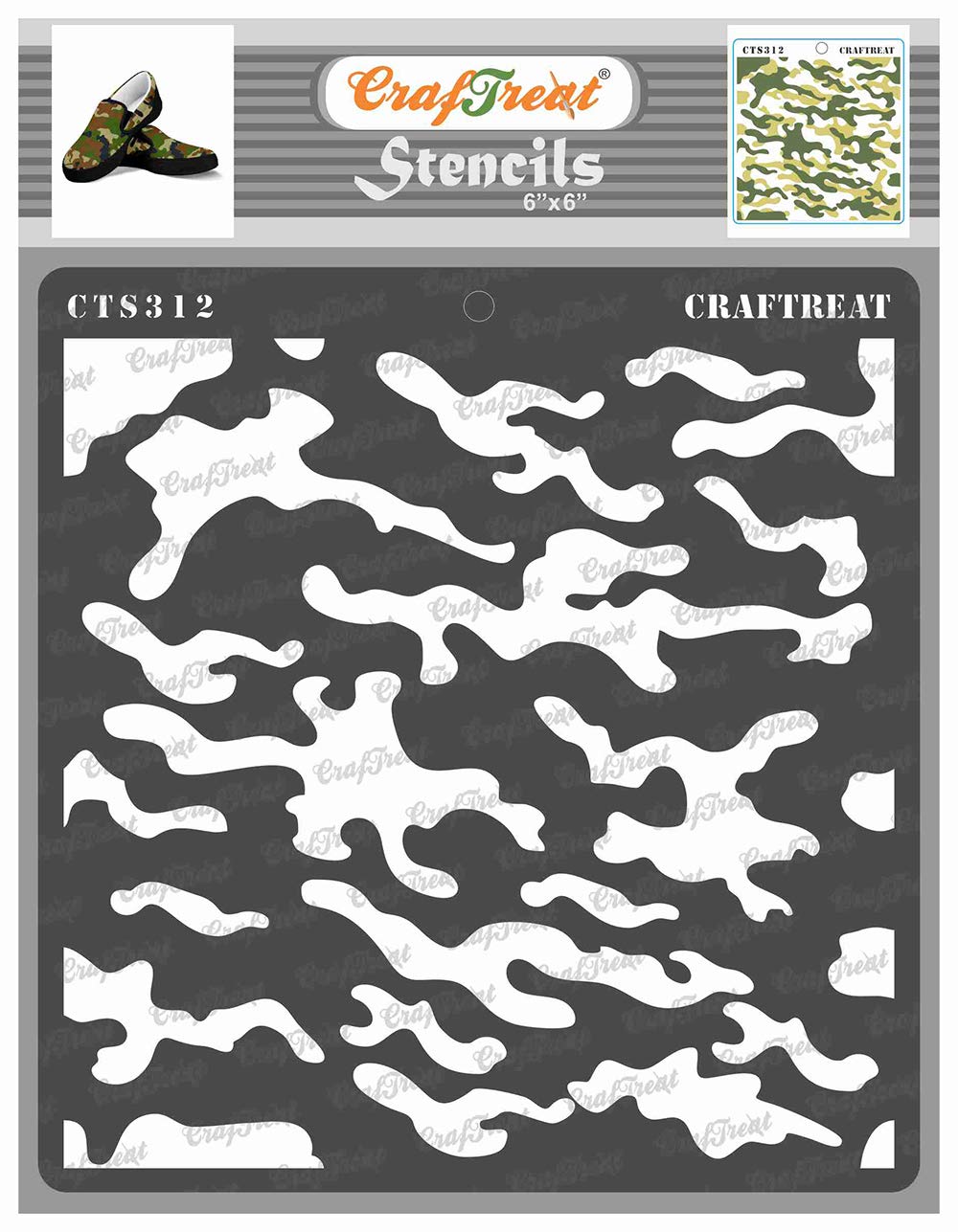 CrafTreat Reusable Camouflage Pattern Stencils for Painting on Wood, Canvas, Paper, Fabric, Floor, Wall and Tile - Camouflage - 6x6 Inch - DIY Art and Craft Stencils - Camoflauge Stencil