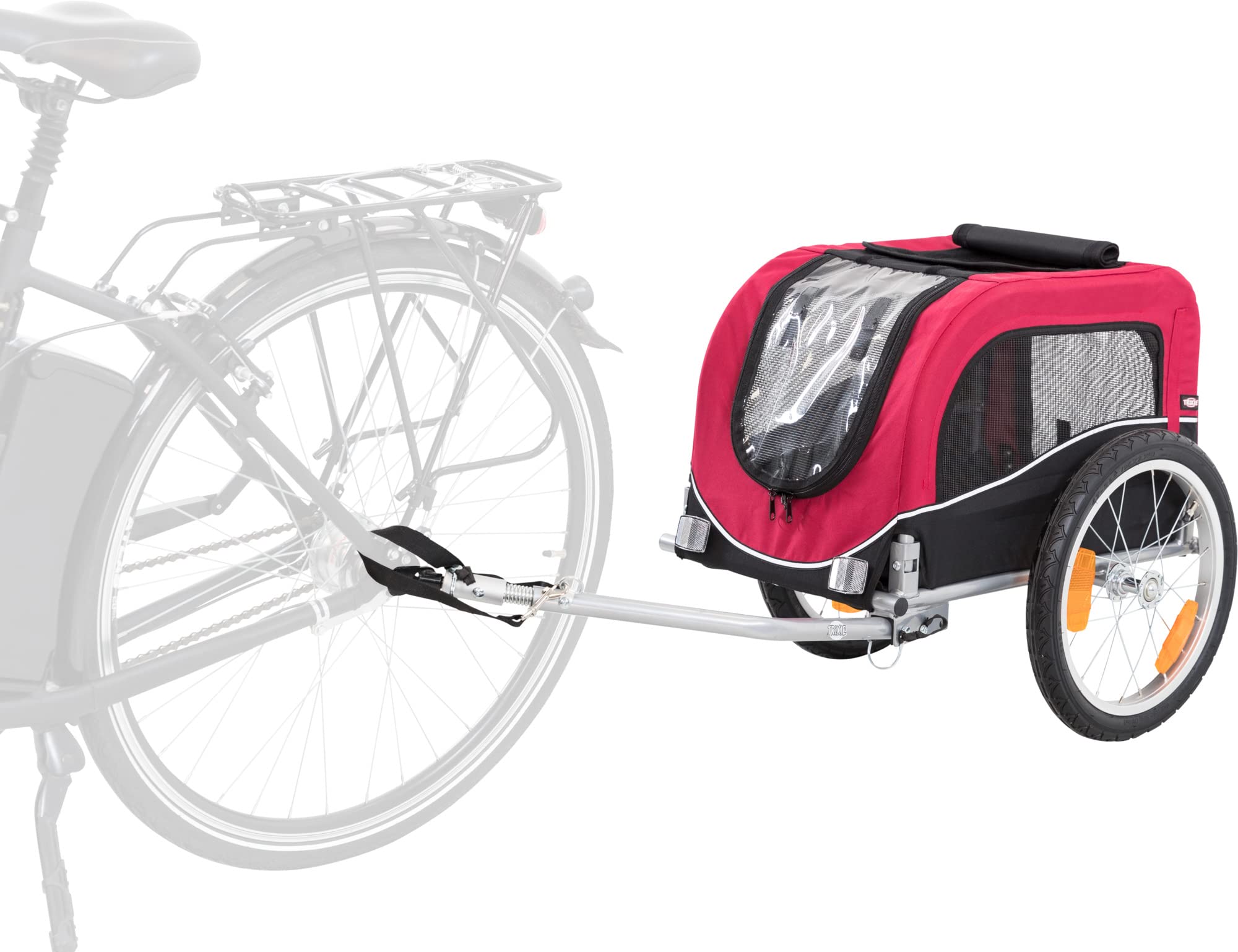 TRIXIE dog trailer for bicycles 14.2 × 13.4 × 22.4 inches up to 33.1 lbs – foldable dog bike trailer with brakes – with signal flag and tow hitch, 12813