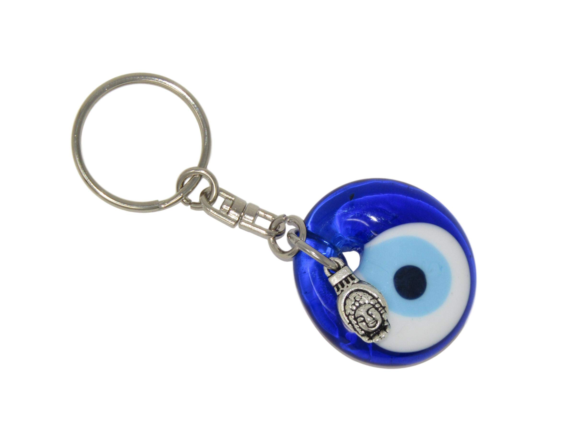 Jeannieparnell 186-3cm Glass Lucky Evil Eye With Buddha Charm Keyring/Key Ring Hanger for Protection & Good Luck Charm