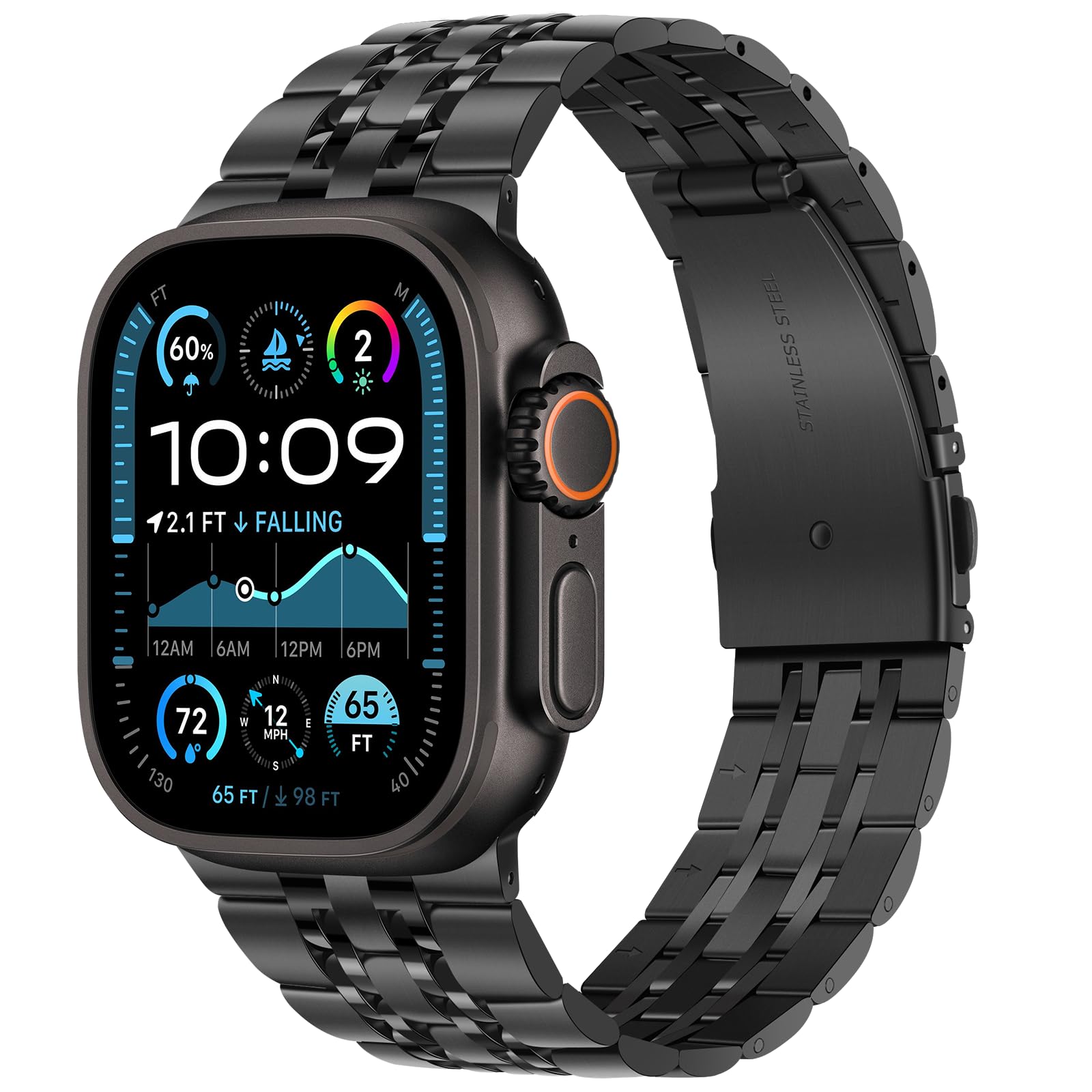 Apple Watch Band Compatible Apple Watch Ultra Band 49mm, Men Women iWatch Band Solid Stainless Steel Metal Replacement Band for Apple Watch Ultra2 Ultra (Black)