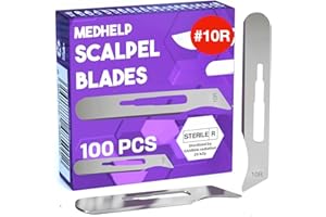 MedHelp 10r Blades Dermaplaning - Pack of 100 Dermaplane Blades 10r, High Carbon Steel Dermablade Blades Individually Packed, Disposable Surgical Scalpel Blades, Sterile
