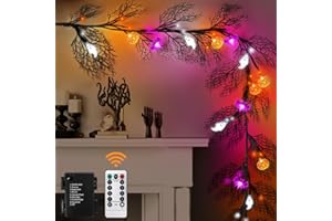 AKEROCK Halloween Decorations Indoor, Halloween Lights USB Charging/Battery Operated Willow Vine Twig Garland with 8 Modes & Timer for Home Wall Window Mantel - 6FT 54 Led Orange Purple White Lights(3 colors)