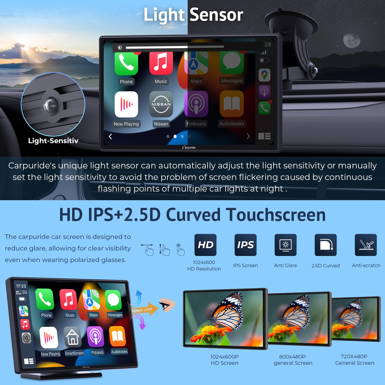 Carpuride Portable Wireless CarPlay Screen for Car- 9 Inch Car Play Screen Compatible with Android Auto and Apple CarPlay - Multimedia Player, Bluetooth, Navigation Screen for All Vehicles